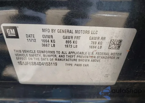 2013 Chevrolet Sonic Ltz Manual from USA, damaged, VIN 1G1JF6SB4D4153119